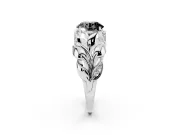 Fancy Black Round Cut Diamond Leaf-Inspired Engagement Ring Set in White gold with Round Accents