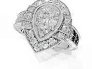 Pear-Shaped Vintage Halo Engagement Ring Setting | Art Deco Side Panels | Sterling Silver