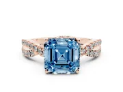 Asscher Cut Twisted Pave Engagement Ring Setting for a Fancy Blue Lab-Grown Diamond | Split Shank | Rose Gold