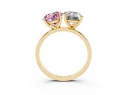 Fancy Pink Round Cut and Emerald Cut Toi Moi Ring Set in Yellow gold with Prong Setting