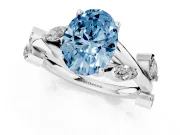 Fancy Blue Oval Cut Diamond Solitaire Ring Set in Silver with Twisted Marquise Accent Band
