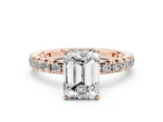 Emerald Cut Diamond Pavé Solitaire Ring Set in Rose gold with Round Band and Prong Setting