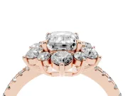 Emerald Cut Star Floral Halo Engagement Ring Setting | Graduated Pavé Band | Rose Gold