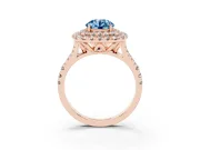 Round Halo Split Shank Engagement Ring Setting for a Fancy Blue Lab-Grown Diamond | Pavé Strands | Rose Gold