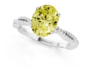 Fancy Yellow Oval Cut Diamond Solitaire Ring Set in Platinum with Twisted Band and Bead Prong Setting