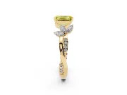 Fancy Yellow Emerald Cut Diamond Floral Vine Solitaire Engagement Ring Set in Yellow gold with Marquise Leaves