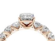Emerald Cut Side Stone Engagement Ring Setting | Scalloped Prong Accents | Rose Gold