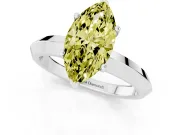 Fancy Yellow Marquise Cut Diamond Solitaire Engagement Ring Set in Silver with Flat Band and Prong Setting