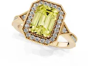 Emerald Cut Milgrain Halo Engagement Ring Setting for a Fancy Yellow Lab-Grown Diamond | Graduated Pavé | Yellow Gold