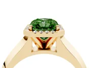 Fancy Green Radiant Cut Diamond Halo Ring Set in Yellow gold with Cathedral Band and Prong Setting