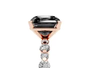 Fancy Black Asscher Cut Diamond Prong Set Engagement Ring Set in Rose gold with Round Accent Pavé Band