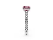 Fancy Pink Asscher Cut Diamond Pavé Band Solitaire Set in White gold with Prong Setting