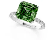 Asscher Cut Pave Solitaire Engagement Ring Setting for a Fancy Green Lab-Grown Diamond | Slim Band | White Gold