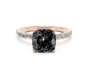Cushion Cut Pavé Solitaire Engagement Ring Setting for a Black Center | Slim Band | Rose Gold