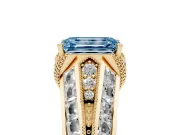 Fancy Blue Emerald Cut Diamond Vintage-Inspired Milgrain Ring Set in Yellow gold with Accent Split Shank