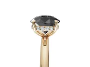 Round Hidden Halo Engagement Ring Setting for a Black Center | Thin Plain Band | Yellow Gold