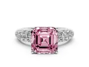 Asscher Cut Multi Row Pave Engagement Ring Setting for a Fancy Pink Lab-Grown Diamond | Platinum