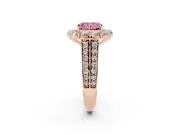 Fancy Pink Radiant Cut Diamond Halo Engagement Ring Set in Rose gold with Split Shank and Prong Setting
