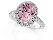 Oval Halo Engagement Ring Setting for a Fancy Pink Lab-Grown Diamond | Pave Shoulders | Sterling Silver