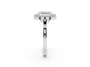 Emerald Cut Milgrain Cluster Halo Engagement Ring Setting | Plain Band | Sterling Silver