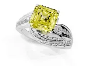 Asscher Cut Bypass Hidden Halo Engagement Ring Setting for a Fancy Yellow Lab-Grown Diamond | Graduated Pavé | Platinum