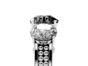 Round Three Stone Engagement Ring Setting for a Black Center | Beaded Shoulders | White Gold