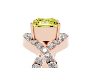 Fancy Yellow Princess Cut Diamond Solitaire Twist Band Pavé Engagement Ring Set in Rose gold