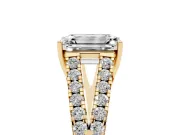 Emerald Cut Graduated Pave Split Shank Engagement Ring Setting | V Split Shoulders | Yellow Gold
