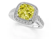 Cushion Cut Graduated Milgrain Halo Engagement Ring Setting for a Fancy Yellow Lab-Grown Diamond | White Gold
