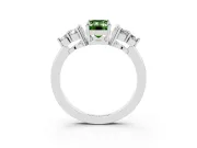 Fancy Green Emerald Cut Diamond Solitaire Ring Set in Silver with Cluster Accents on Each Side
