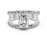 Emerald Cut Wide Open Split Shank Engagement Ring Setting | Pavé Strands | Sterling Silver