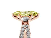 Fancy Yellow Marquise Cut Diamond Three-Stone Ring Set in Rose gold with Pavé Split Shank and Prong Setting