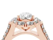 Pear Cut Diamond Halo Engagement Ring Set in Rose gold with Split Shank and Prong Setting