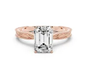 Emerald Cut Diamond Solitaire Milgrain Engraved Band Set in Rose gold with Prong Setting
