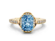 Radiant Cut Floral Pavé Engagement Ring Setting for a Fancy Blue Lab-Grown Diamond | Yellow Gold