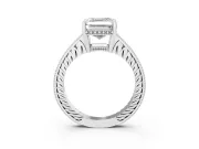 Asscher Cut Vintage Engraved Solitaire Engagement Ring Setting | Milgrain Pavé | Sterling Silver