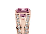 Fancy Pink Asscher Cut Diamond Split Shank Ring Set in Rose gold with Pavé Band and Prong Setting