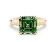 Fancy Green Asscher Cut Diamond Solitaire Ring Set in Yellow gold with Prong Head and Smooth Polished Band