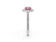 Cushion Cut Pave Halo Engagement Ring Setting for a Fancy Pink Lab-Grown Diamond | Pave Band | Sterling Silver