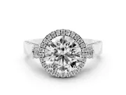 Round Halo Engagement Ring Setting | Pavé Panel Shoulders | Sterling Silver