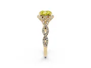 Fancy Yellow Cushion Cut Diamond Halo Twist Band Solitaire Ring Set in Yellow gold with Prong-Set Center Stone