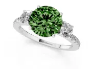 Fancy Green Round Cut Diamond Three-Stone Ring Set in Silver with Pavé Band and Graduated Sides