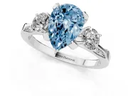 Pear-Shaped Hidden Halo Three Stone Engagement Ring Setting for a Fancy Blue Lab-Grown Diamond | Sterling Silver