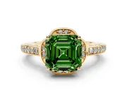 Asscher Cut Floral Pavé Engagement Ring Setting for a Fancy Green Lab-Grown Diamond | Yellow Gold