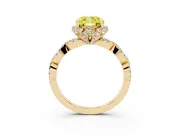 Fancy Yellow Cushion Cut Diamond Halo Twist Band Solitaire Ring Set in Yellow gold with Prong-Set Center Stone
