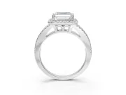 Asscher Cut Halo Split Shank Engagement Ring Setting | Pavé Shoulders | Sterling Silver