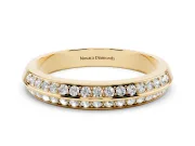 Round Lab-Grown Diamond Double Row Pavé Knife Edge Wedding Band | Raised Divider | Yellow Gold