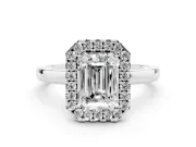 Emerald Cut Thin Halo Engagement Ring Setting | Plain Polished Band | Platinum