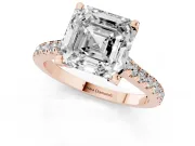 Asscher Cut Hidden Halo Pave Engagement Ring Setting | Claw Prongs | Rose Gold
