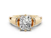 Radiant Cut Pavé Collar Solitaire Engagement Ring Setting | Wide Polished Band | Yellow Gold